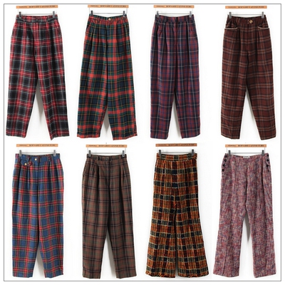 古着Vintage孤品尖货中古日本制学院英伦格子羊毛萝卜小脚裤子14