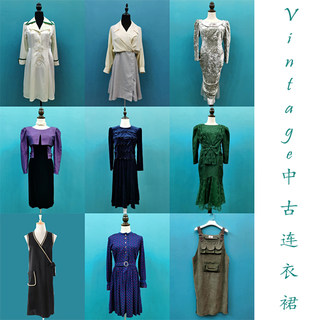 日本制vintage中古着尖货丝绒羊毛棉蕾丝精致复古连衣裙洋装51