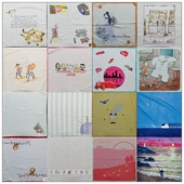 日本制vintage古着孤品复古卡通手绢巾头巾领巾小方巾手帕纯棉14