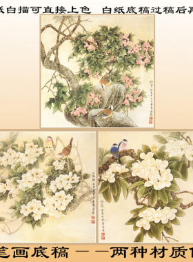工笔画白描底稿荷花熟宣纸白描