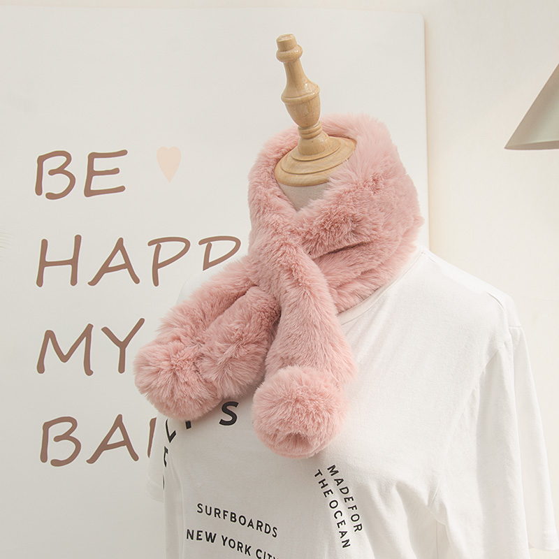 豹纹围脖女秋冬仿皮草交叉毛绒围巾可爱球球獭兔毛领青年保暖韩版