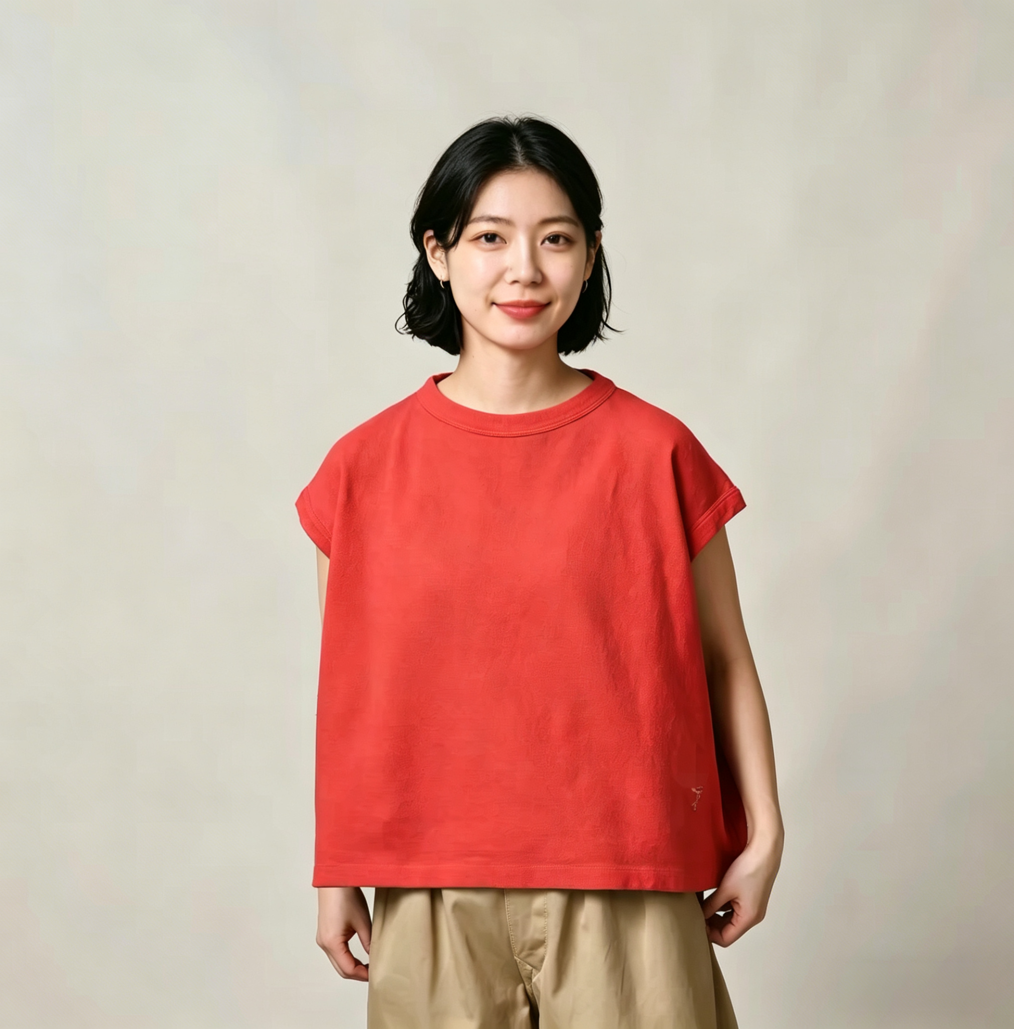 日系2026春夏女无袖蝙蝠衫T恤短款圆领套头衫宽松休闲纯棉刺绣