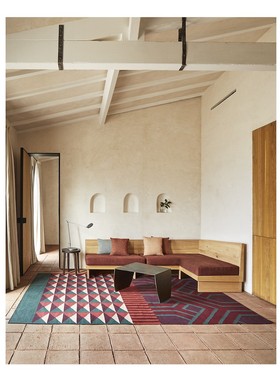 进口GAN纯羊毛客厅书房卧室家用简约长方形红色绿色薄块毯地毯