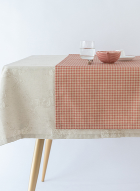 GIRONES防水防油现代复古经典粉色格子边柜餐桌茶几桌旗床旗