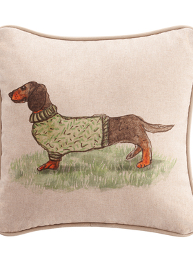 GIRONES进口西班牙素描卡通腊肠犬现代客厅沙发双面方形抱枕靠垫