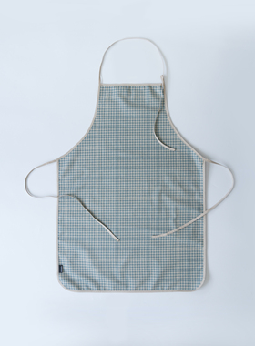 GIRONES西班牙进口复古印花经典蓝绿色格子防水防油家居围裙系带