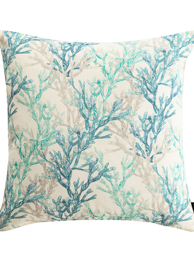 GIRONES印花防水防晒庭院室内海洋系珊瑚设计蓝红色靠垫套抱枕芯