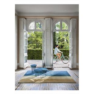 GAN RUG 手工羊毛地毯蓝色渐变超厚卧室客厅地垫