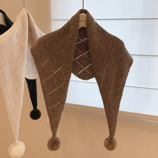 三角披肩带球复古风毛球秋冬防寒多功能围巾保暖假领子假两件