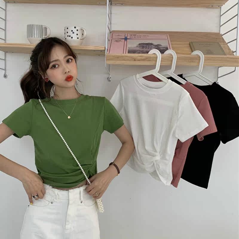 Sense of design Tie Short sleeved T-shirt new pattern summer Solid T-shirts Self cultivation Show thin have cash less than that is registered in the accounts jacket student Korean Editionin the Women's clothing/Boutique , T-shirt  category - from Buy2taobao.com to provide professional Taobao agent buy service