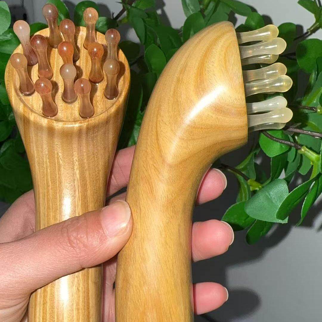 【大烟斗】绿檀木羊角可乐齿13齿头部面部肩颈拨筋疏通肚子力度强