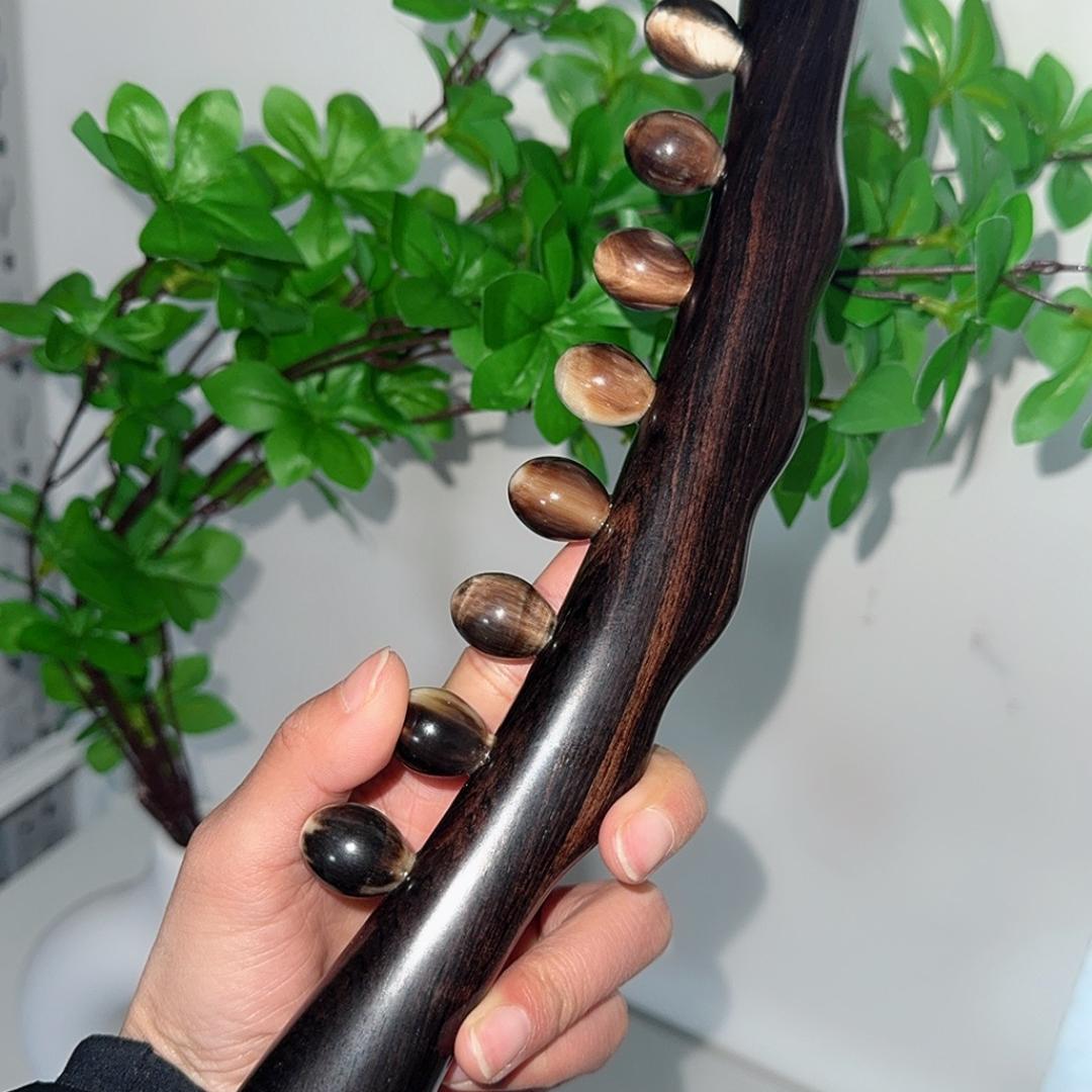 紫光檀擀筋棒牦牛角8珠大珠子擀后背肚子腿部肩颈揉腹疏通绿檀木