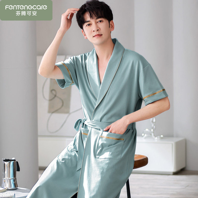男士睡袍夏款晨袍纯棉夏季男款夏天睡衣大码薄浴袍成人男式家居服,女士内衣/男士内衣/家居服,睡袍/浴袍,淘宝优惠券,粉丝福利购,淘宝优惠卷