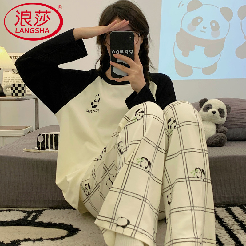 长袖睡衣女士春秋季女款纯棉家居服女孩初中生2025新款秋冬款套装