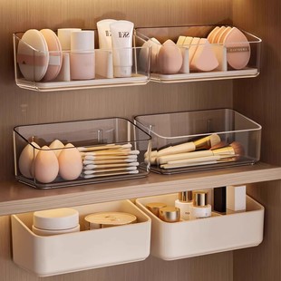 镜柜收纳盒卫生间浴室壁挂盒化妆品粉扑桌面分隔置物架化妆刷盒子