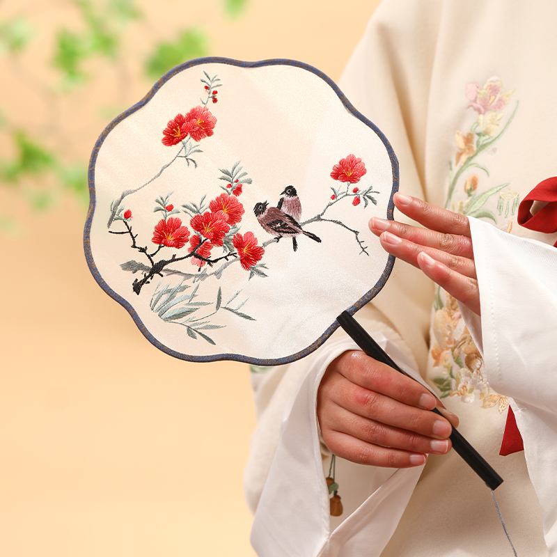 古风团扇双面刺绣中国风汉服旗袍走秀扇子拍照道具苏绣八瓣舞蹈扇
