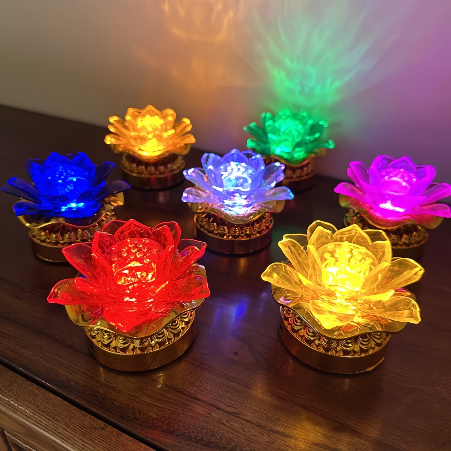 LED塑料七彩供佛灯长明灯佛堂装饰灯插电/电池两用发光莲花荷花灯