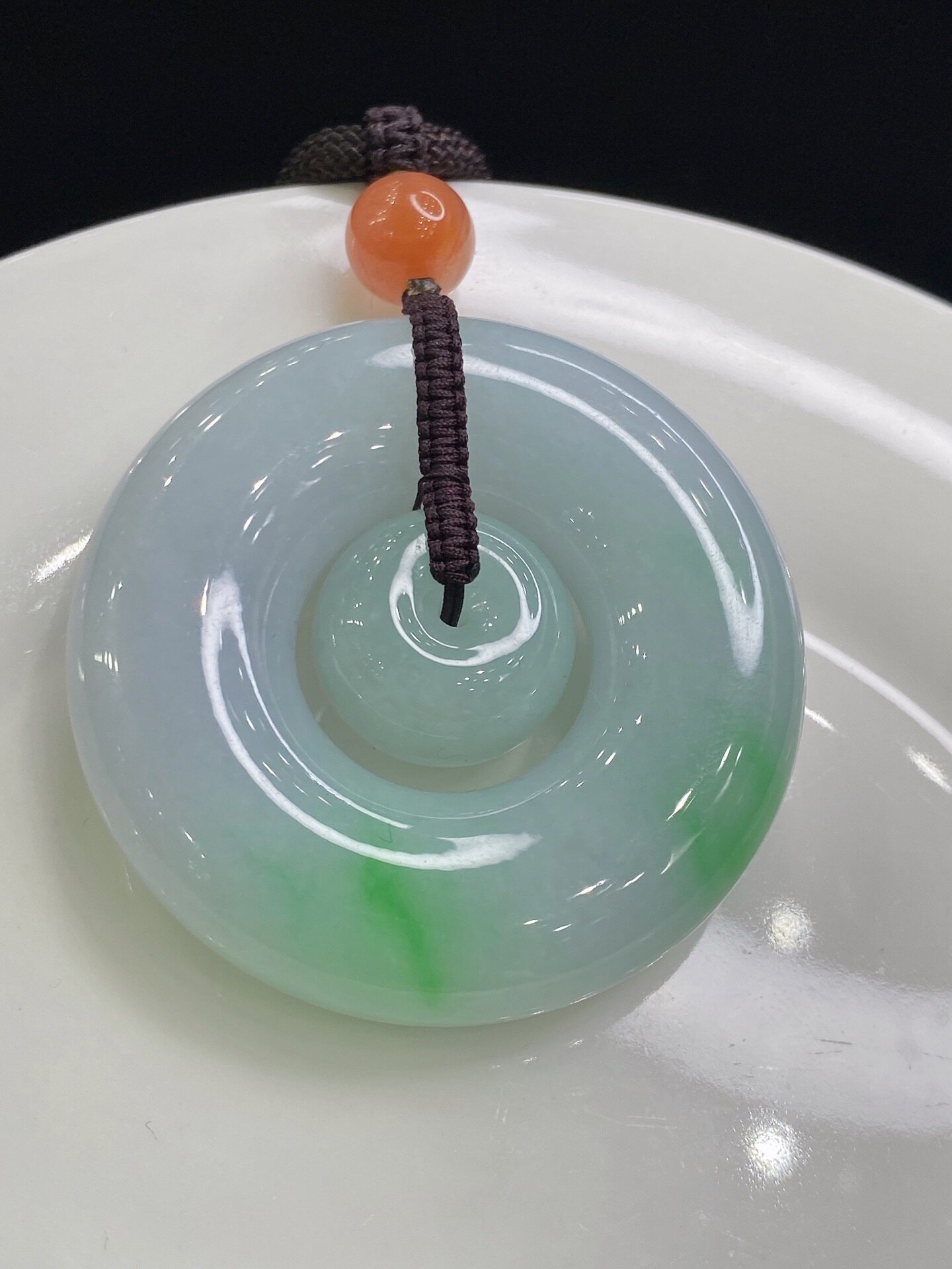 翡翠批发天然翡翠吊坠冰润飘绿花平安扣环形玉石项链毛衣链子母扣