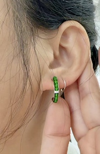 天然翡翠a货耳环女款玉石耳饰耳坠耳扣耳圈耳环耳钉帝王绿翡翠玉