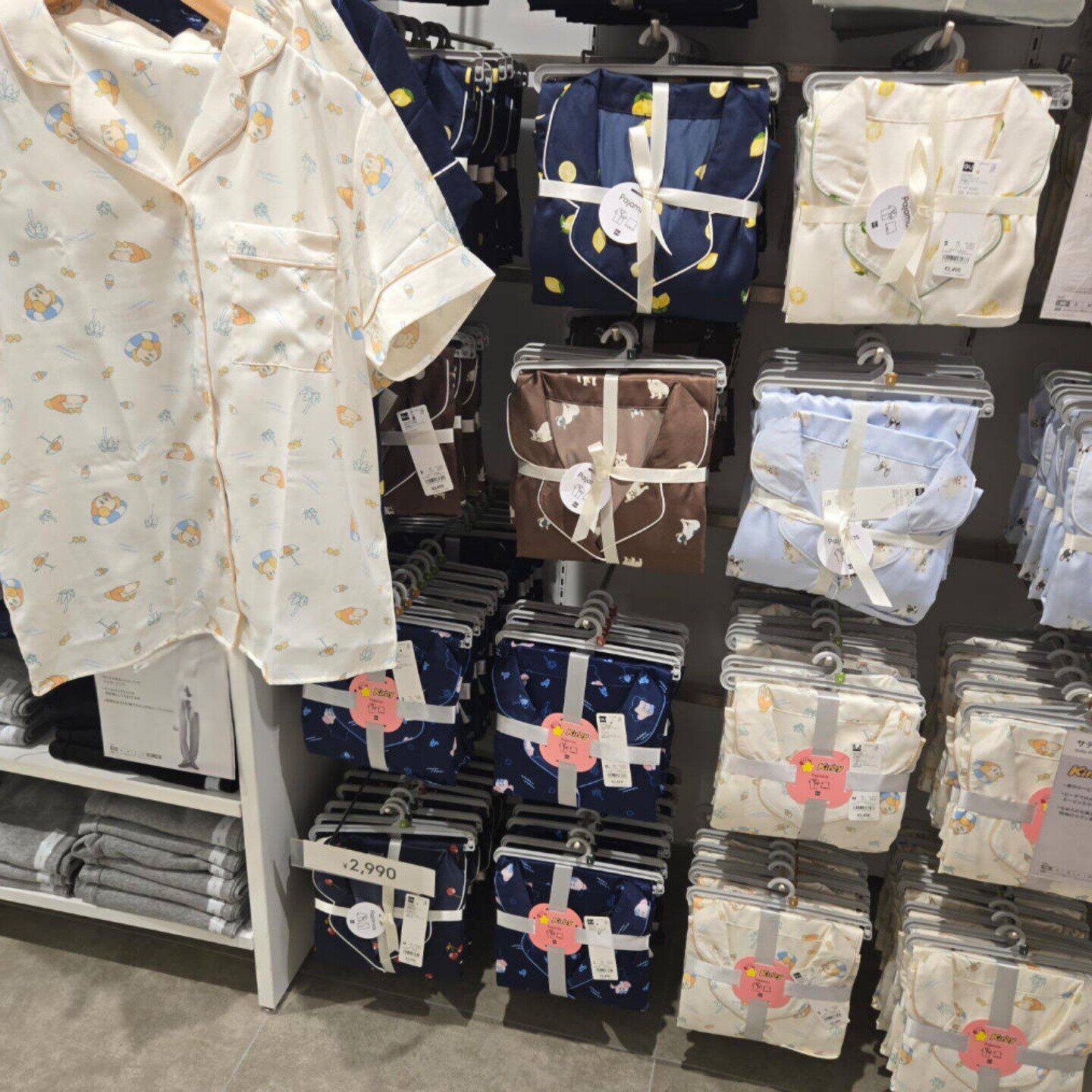 日本本土GU 女款短袖短裤缎面睡衣套装卡通 夏季359903,358765