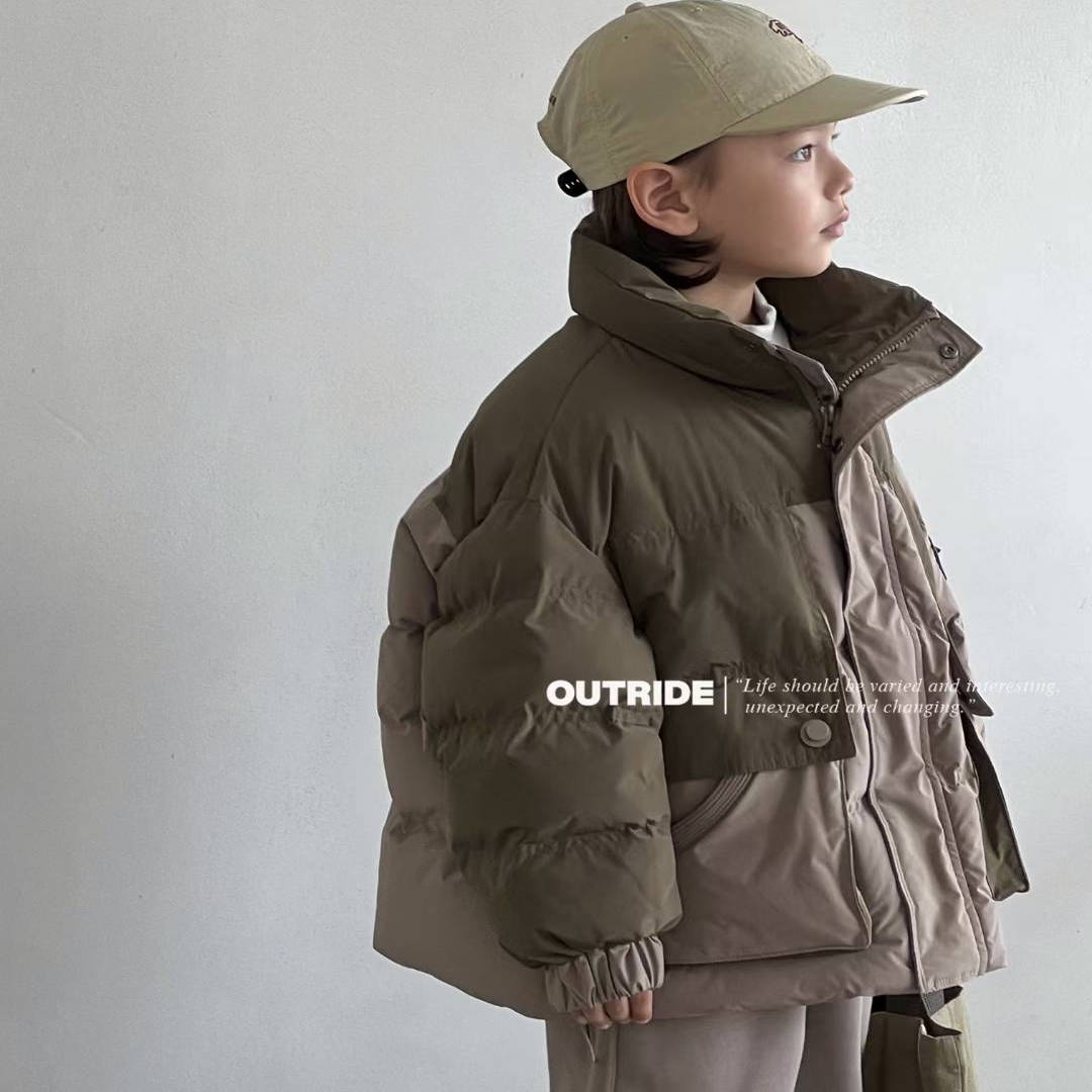 越也特价立领面包服羽绒服男女童厚款茧型宽松百搭户外工装服外套