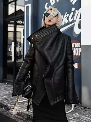 Z boss fur one grain wool frosted square collar jacket loose medium and long version of swallowtail leather women