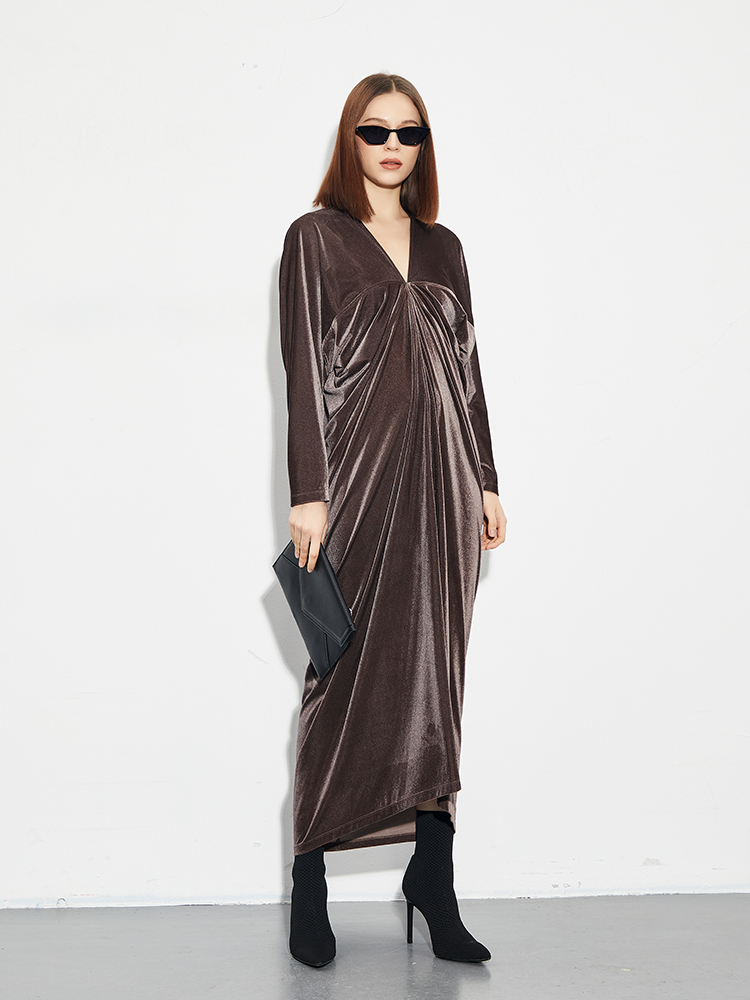 Z boss X-shaped dress one piece back to front wrap cut velvet irregular hem dress female