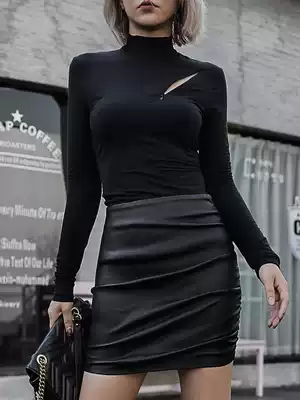 Z boss stand collar long sleeve slim body long version T-shirt modal chest zipper opening heart machine base shirt female