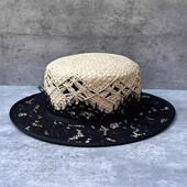 夏季 手编拉菲草平顶帽女复古蕾丝草编赫本风出游防晒遮阳草帽 法式