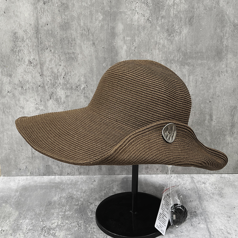 翻沿钮扣大檐防晒草帽女夏天百搭出游遮阳帽海边度假时尚太阳帽子