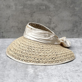 日本款 海边沙滩防晒遮阳帽子 镂空拉菲草大沿飘带蝴蝶结草帽女夏季