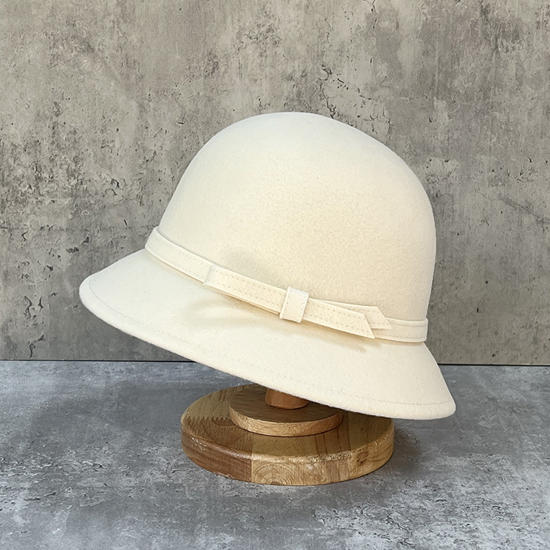 秋冬优雅渔夫帽女蝴蝶结羊毛盆帽