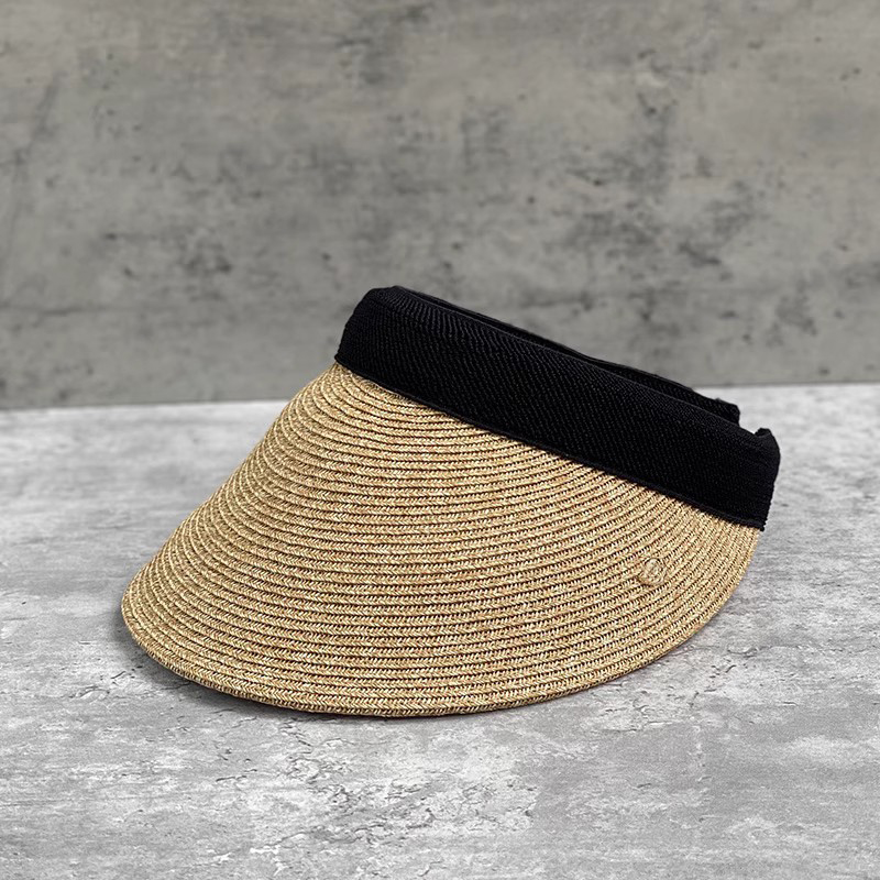 日本款细纸草空顶帽女夏季草编沙滩无顶遮阳帽子防晒防紫外线草帽