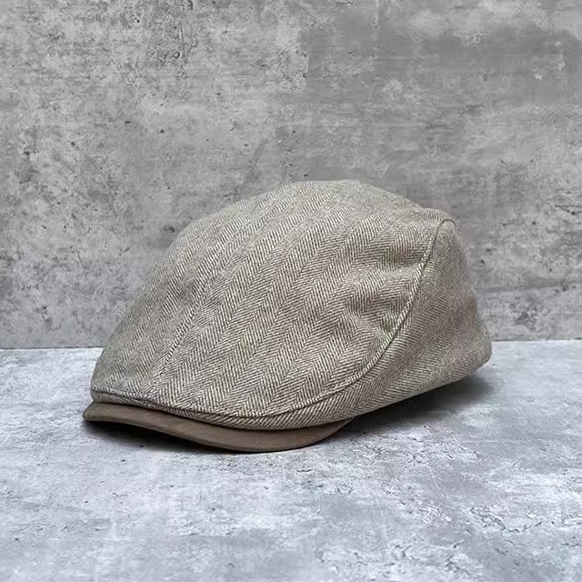 百搭英式复古潮前进帽条纹复古冬