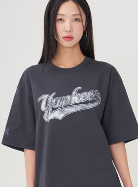 MLB情侣短袖NY老花复古圆领透气凉感UPF40+休闲运动T恤3ATSM1453