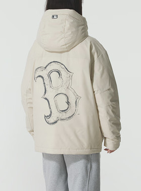 MLB羽绒服男女25冬季新款NY大标防泼水保暖连帽棉羽外套3ADJB2556