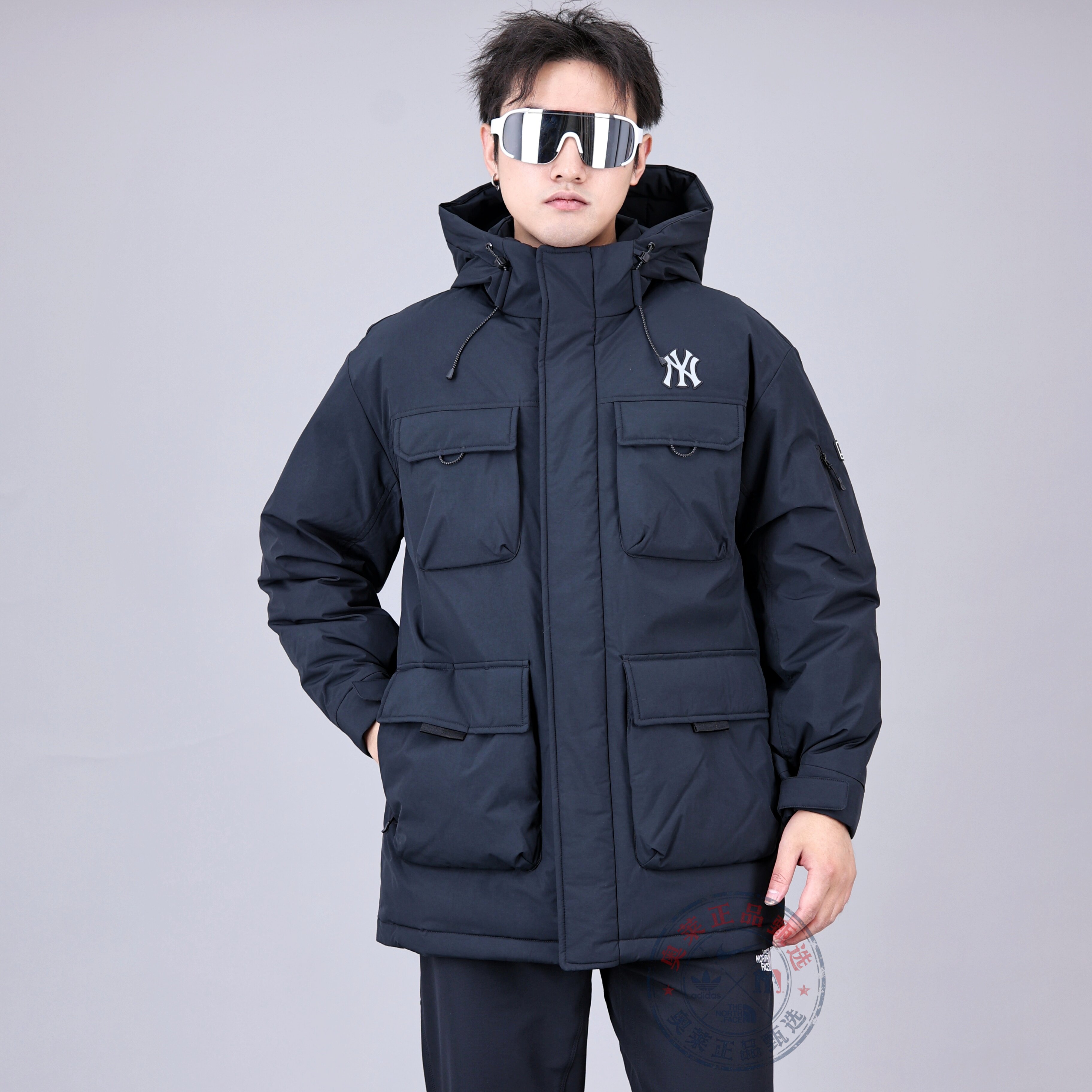 MLB羽绒服男女25冬季新款NY工装连帽保暖运动棉羽外套3ADJB0756