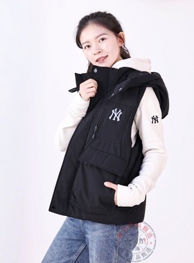 MLB羽绒马甲男女25秋冬新款NY小标连帽防泼水无袖外套3ADVB0256