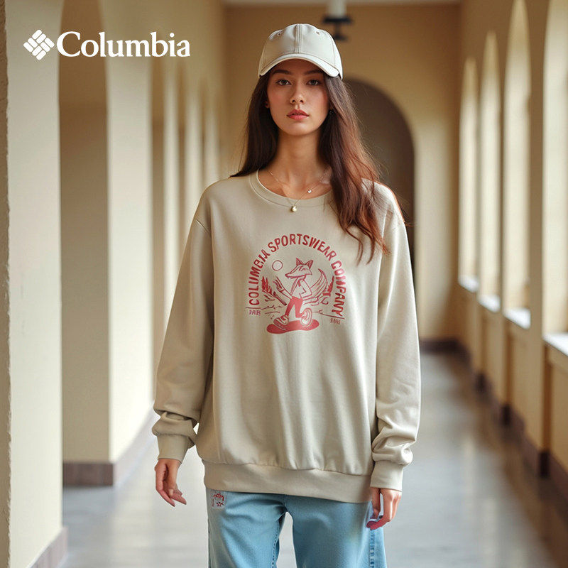 Columbia哥伦比亚户外女卫衣加绒保暖运动休闲圆领套头衫AR5580