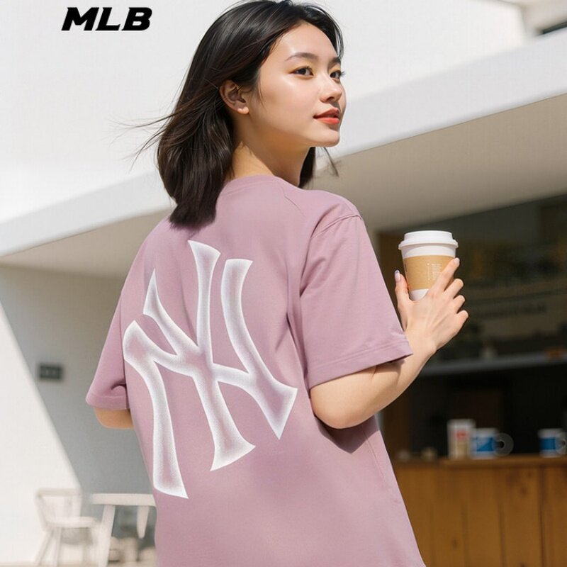MLB短袖男女NY后背大标圆领纯棉半袖宽松运动休闲T恤3ATSB6453