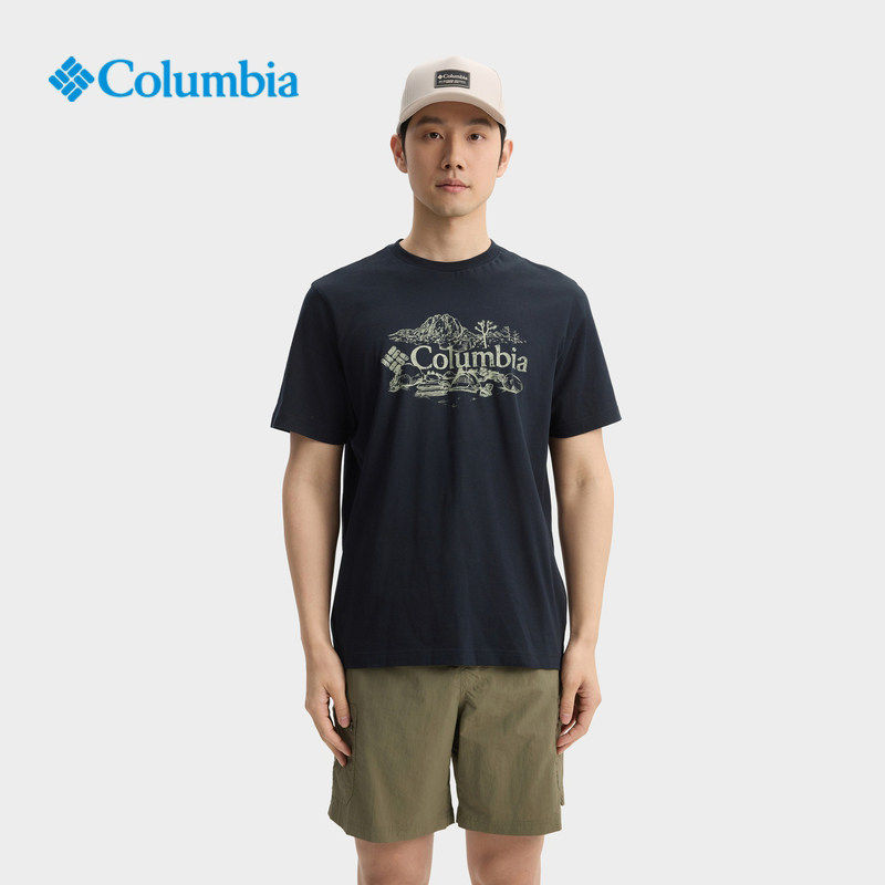 Columbia哥伦比亚户外男士短袖纯棉舒适透气圆领休闲T恤AE4909