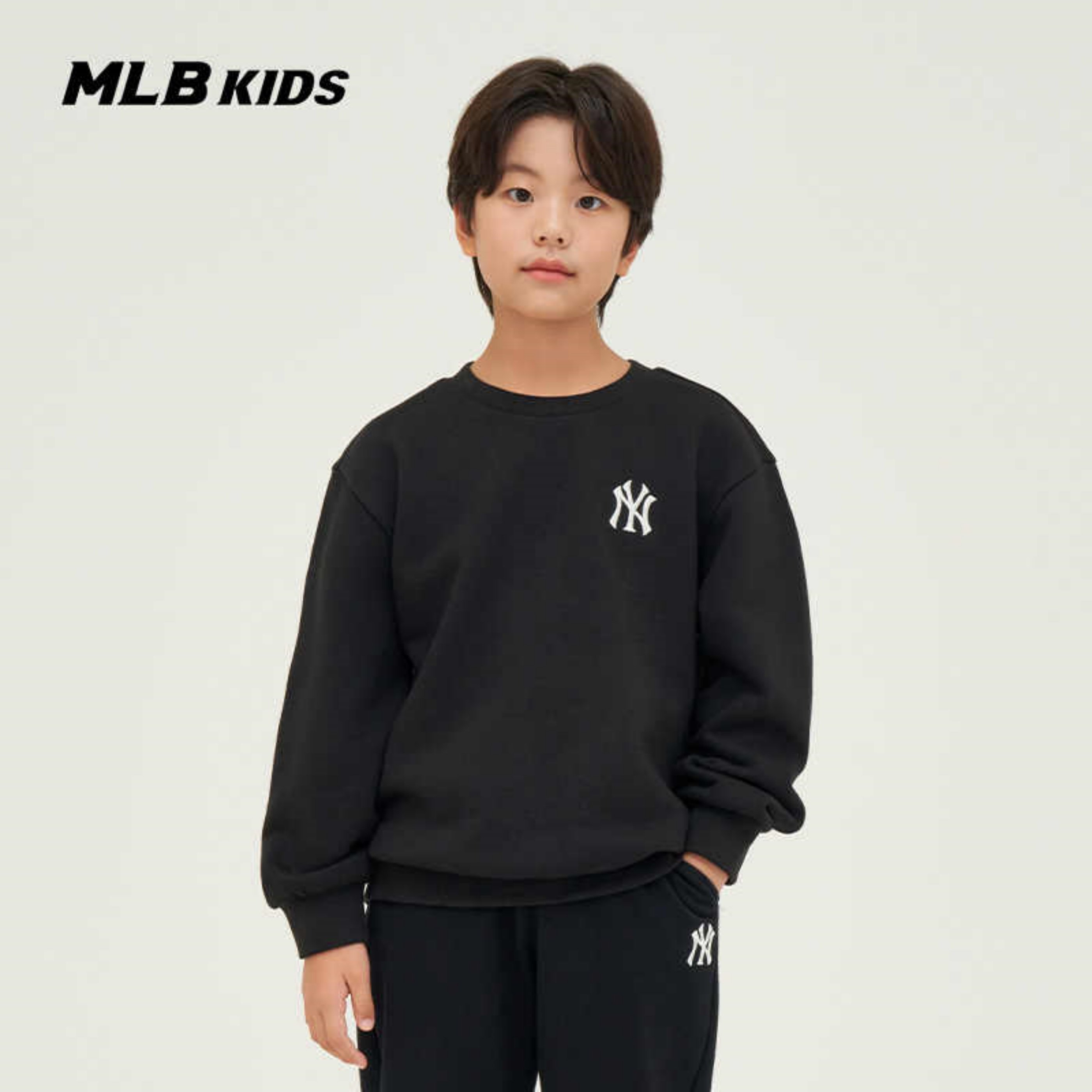 MLB童装秋冬男女童NY小标纯色加绒保暖长袖卫衣套头衫7AMTB0446