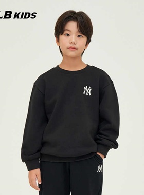 MLB童装秋冬男女童NY小标纯色加绒保暖长袖卫衣套头衫7AMTB0446