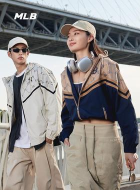 MLB冲锋衣虞书欣同款复古NY复古老花拼接收腰夹克外套3AWJM0144