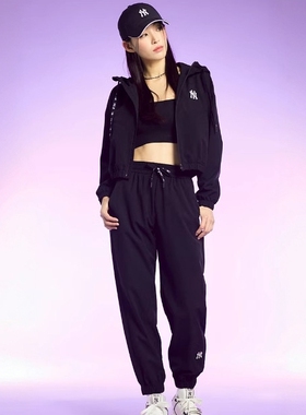 MLB美职棒卫裤女款NY小标薄款宽松束脚运动休闲裤3FWPB0431