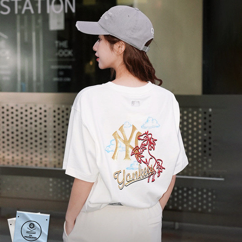 MLB短袖男女同款26春季新款新年生肖马纯棉印花防晒T恤3ATSQ0261