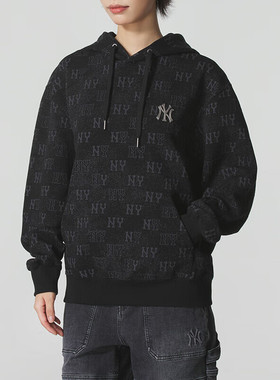 MLB情侣卫衣25秋冬新款NY老花满印休闲运动打底套头衫3AHDM0154