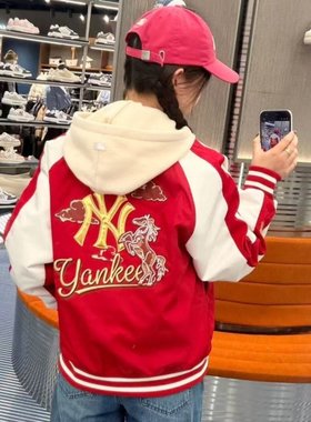 马年新款MLB外套男女26春季NY印花夹棉保暖运动休闲夹克3AJPQ0161