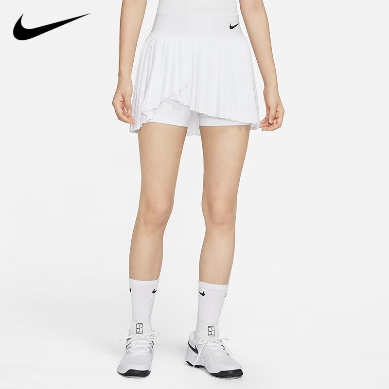 NIKE耐克夏季女网球速干运动轻薄百褶不对称运动休闲半身裙DR6850