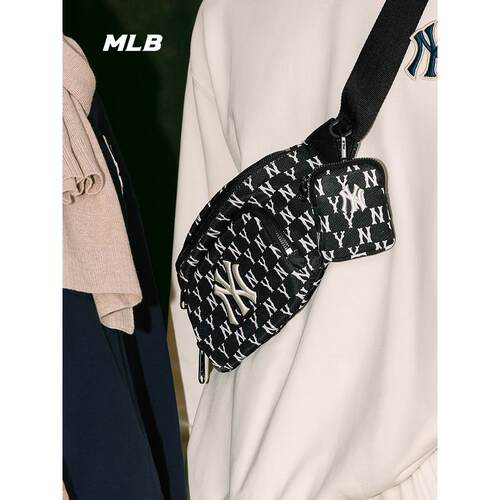 MLB胸包NY老花满印情侣单斜挎包